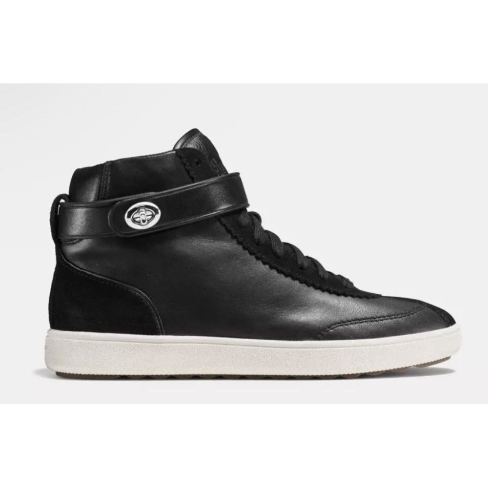 Coach‎ Q9125 C213 Black Leather Suede High Top Sneakers Shoes size 9.5